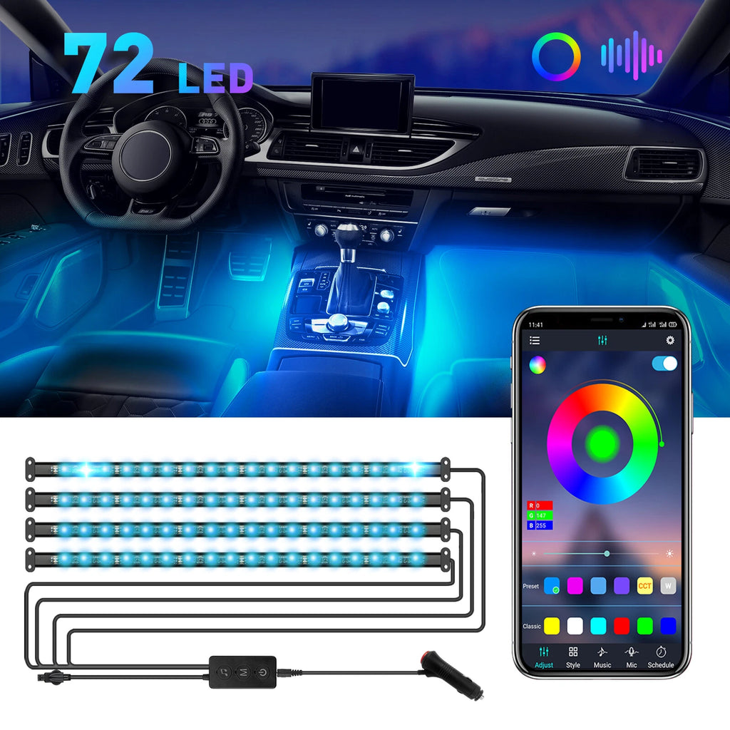 RGB LED Strip Lights for Car Interior Floor Decor (72 LEDs)