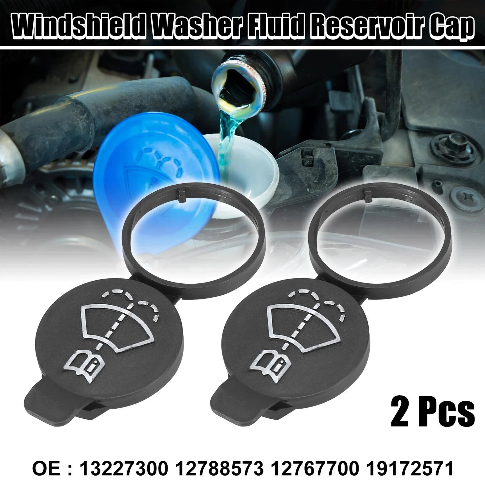 2X Black Windshield Washer Fluid Reservoir Cap for Chevrolet GMC (13227300)