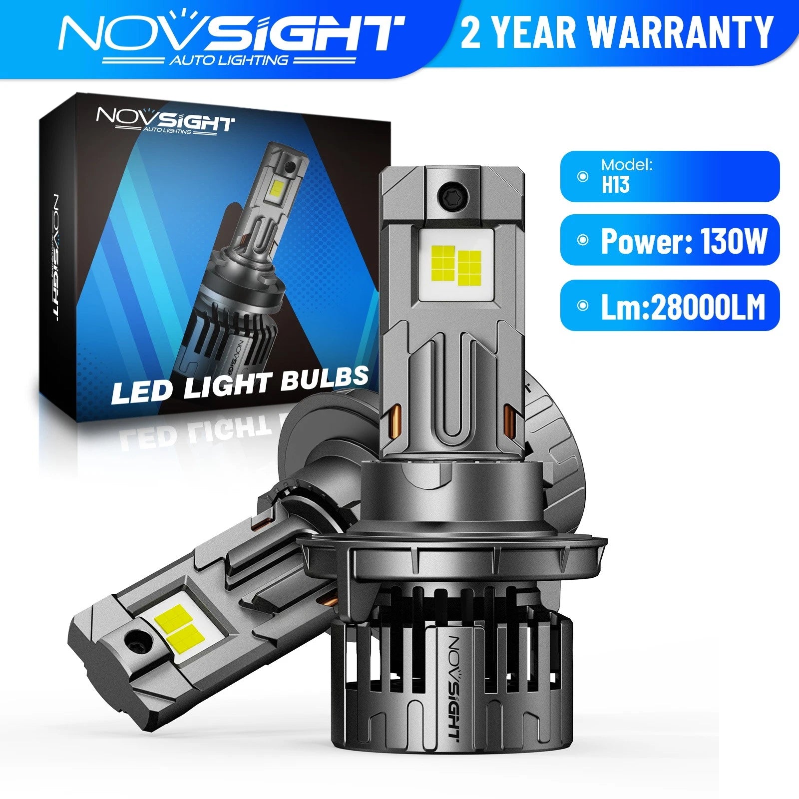 H13 9008 LED Headlight Bulbs for High Low Beam (28000LM, 130W, 6500K)