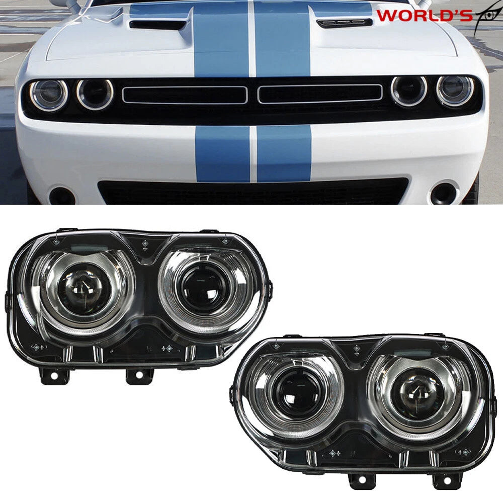 LED Headlights for Dodge Challenger Coupe (2015–2018) Black Left+Right