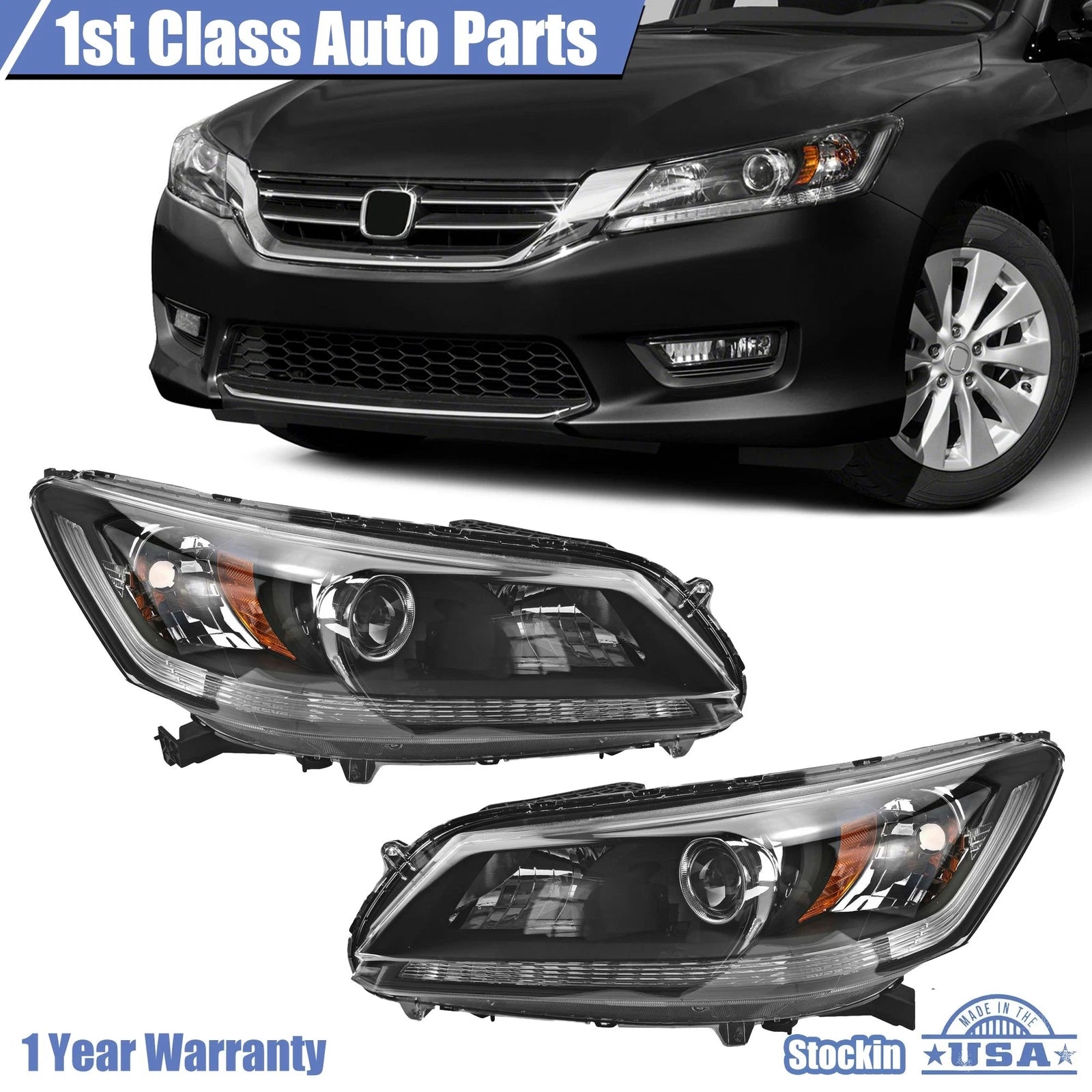 Set of 2 Halogen Headlights for Honda Accord Sedan (2013–2015)