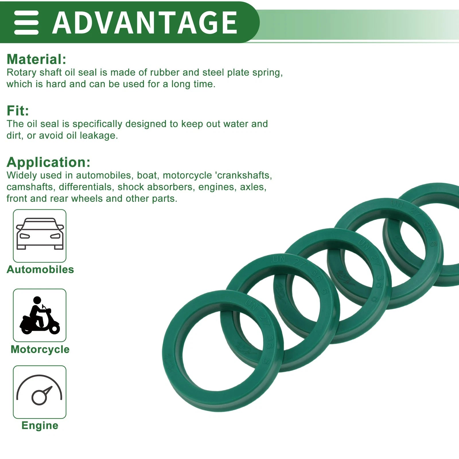 Set of 5 Oil Seal Ring 27x36x6mm for Rotary Shaft (High Pressure)