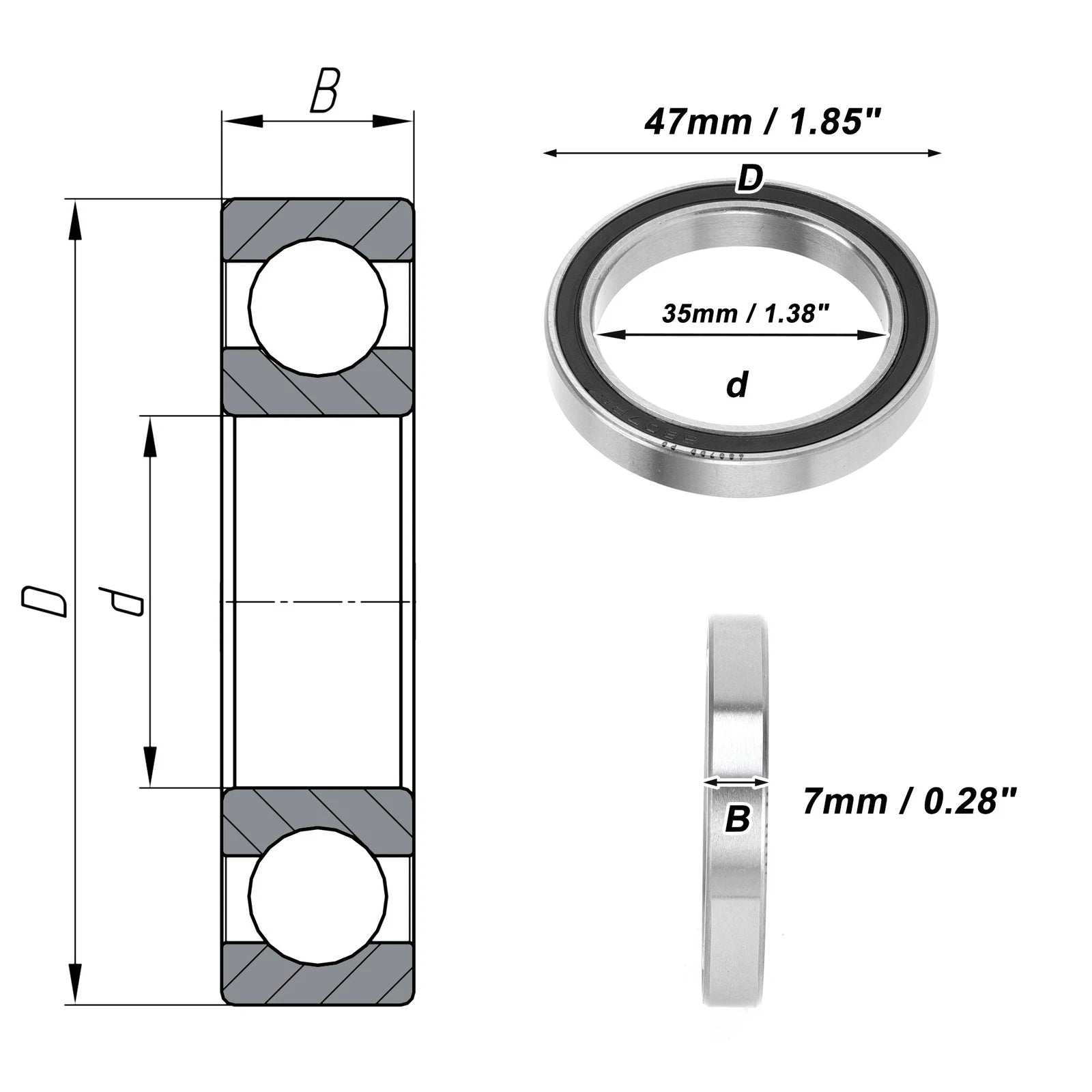Deep Groove Ball Bearing 6807DD for Scooter Skateboard (P0 35x47x7mm)