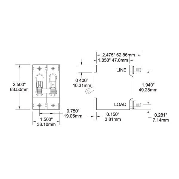 60 Amp Double Pole Toggle Circuit Breaker for Blue Sea C Series (7254)