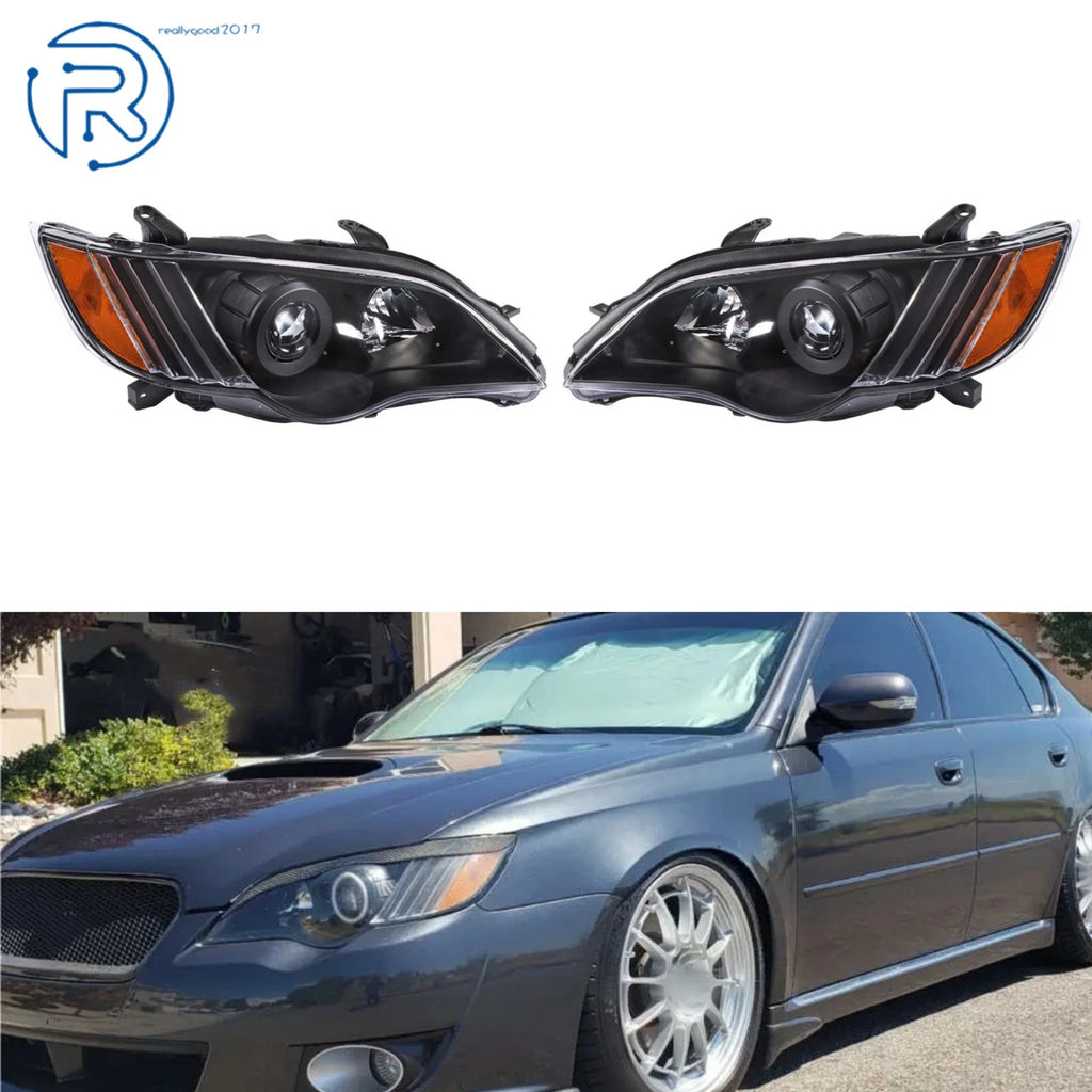 LH + RH Headlight for Subaru Legacy (2008–2009) Black Housing Halogen