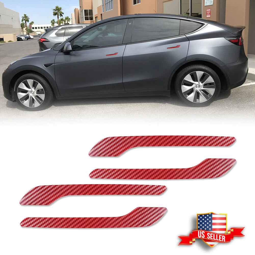 Set of 4 Red Carbon Fiber Door Handle Cover Stickers for Tesla Model 3 Y (2017–2023)