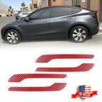 Set of 4 Red Carbon Fiber Door Handle Cover Stickers for Tesla Model 3 Y (2017–2023)