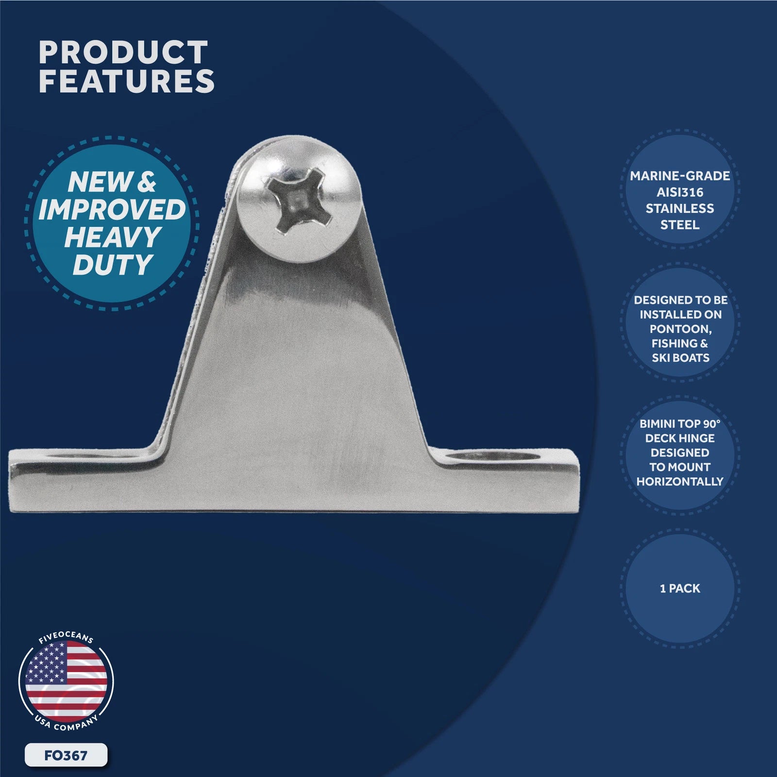Bimini Top Hardware 90 Degree Deck Hinge with Screw Pin for Marine Use (AISI316)
