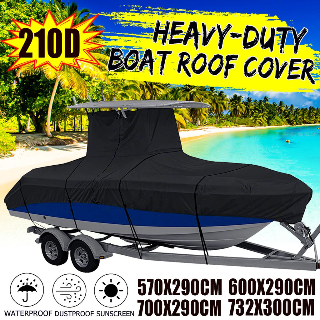 Heavy Duty 210D Waterproof Center Console T-Top Roof Boat Cover (20-24ft)
