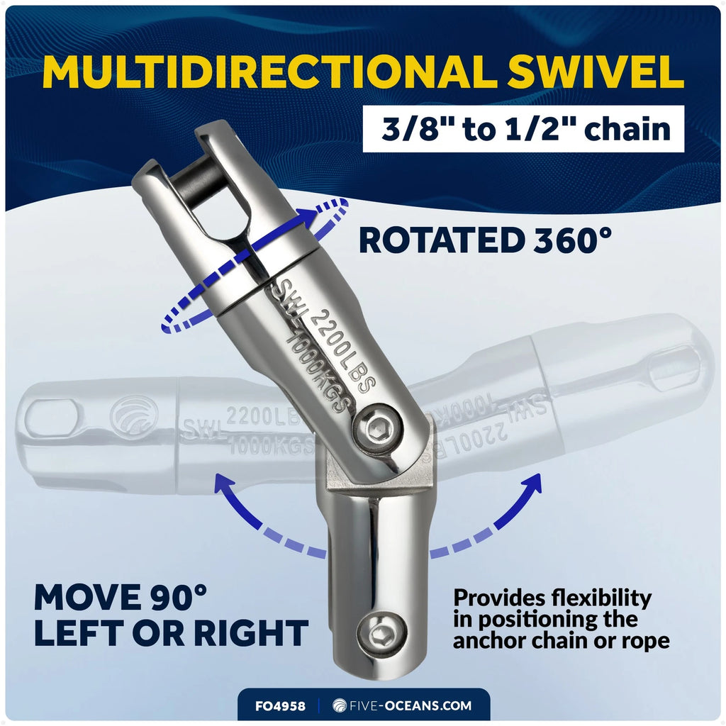 316 Stainless Steel Boat Anchor Swivel for 3/8" to 1/2" Chain