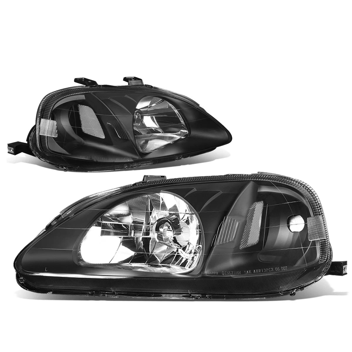 Black Housing Headlights + Clear Corners + Smoked LED Fog Light Kit for Honda Civic EK/EJ (1999–2000)