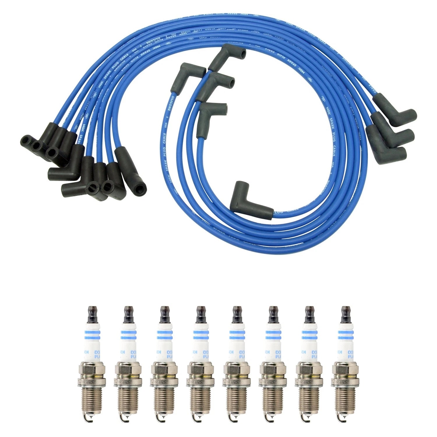 NGK 8mm Wire Set & Bosch Platinum Spark Plug Kit for Chevrolet Corvette (1997–2004)
