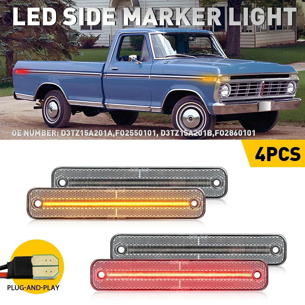 LED Amber Front Rear Side Marker Lights for Ford F100 F150 F250 F350 (1973–1979)