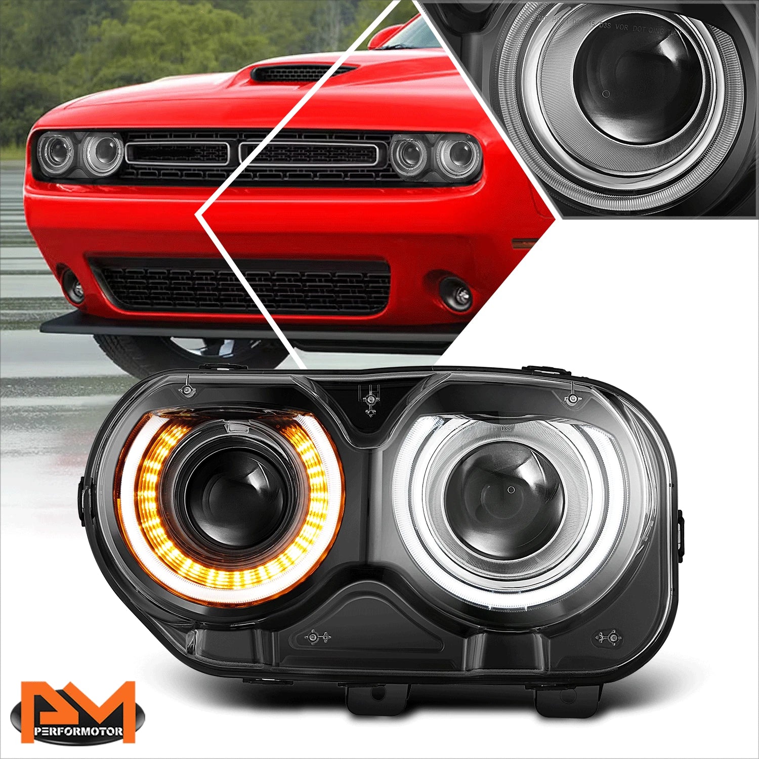 Left Side Headlight for Dodge Challenger (2015–2023) - Black Housing