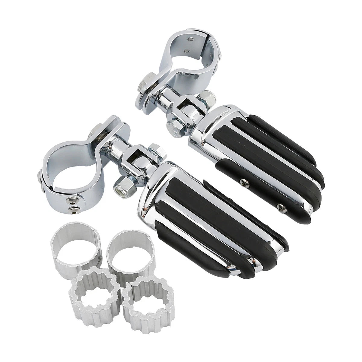 Set of 4 Chrome Adjustable Footpegs Clamps for Harley Road Glide