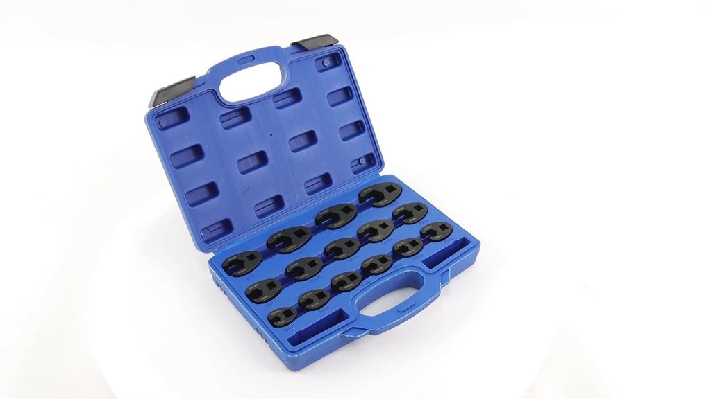 15-Piece Crowfoot Flare Nut Wrench Set for Metric Nuts (8-24 mm)