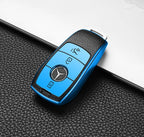 TPU Leather 360 Protection 3-Button Blue Remote Key Cover for Mercedes E S (2019–2025)