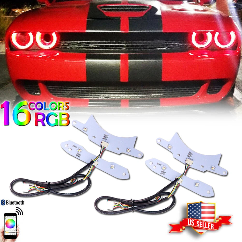 RGB-W LED Headlight Halo Ring Kit for Dodge Challenger (2015–2023)