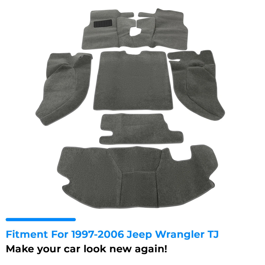 Set of 6 Carpet Mats for Jeep Wrangler TJ (1997–2006) Gray