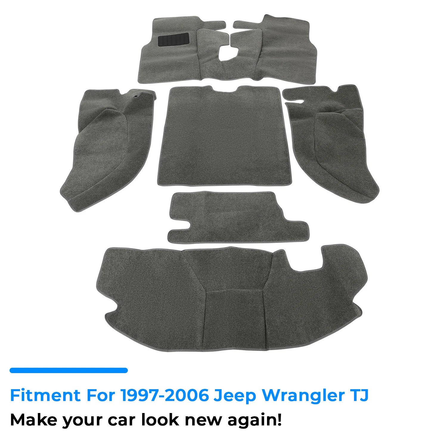 Set of 6 Carpet Mats for Jeep Wrangler TJ (1997–2006) Gray