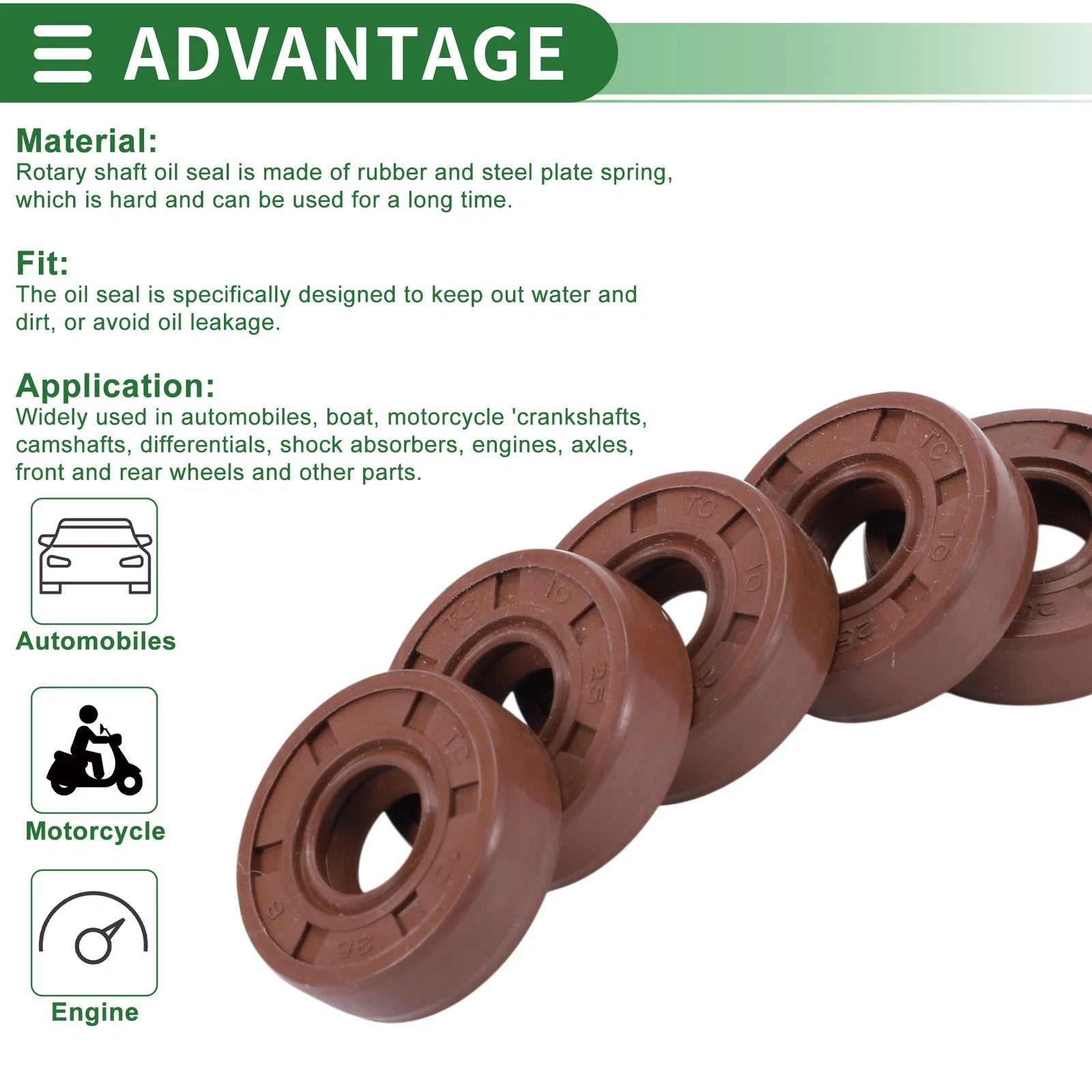 Set of 5 Oil Seal Rotary Shaft Seal 10x25x8mm for Various Models