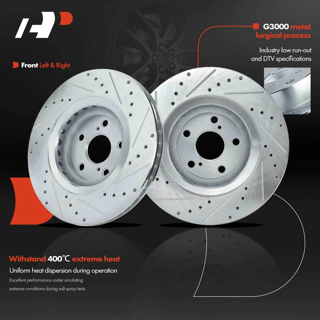 Front Drilled Brake Rotors & Ceramic Pads for Toyota Highlander (2019–2023)