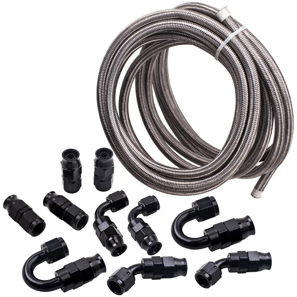 6AN Stainless Steel PTFE Fuel Line Hose Kit with 10 Fittings - 20ft