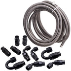 6AN Stainless Steel PTFE Fuel Line Hose Kit with 10 Fittings - 20ft