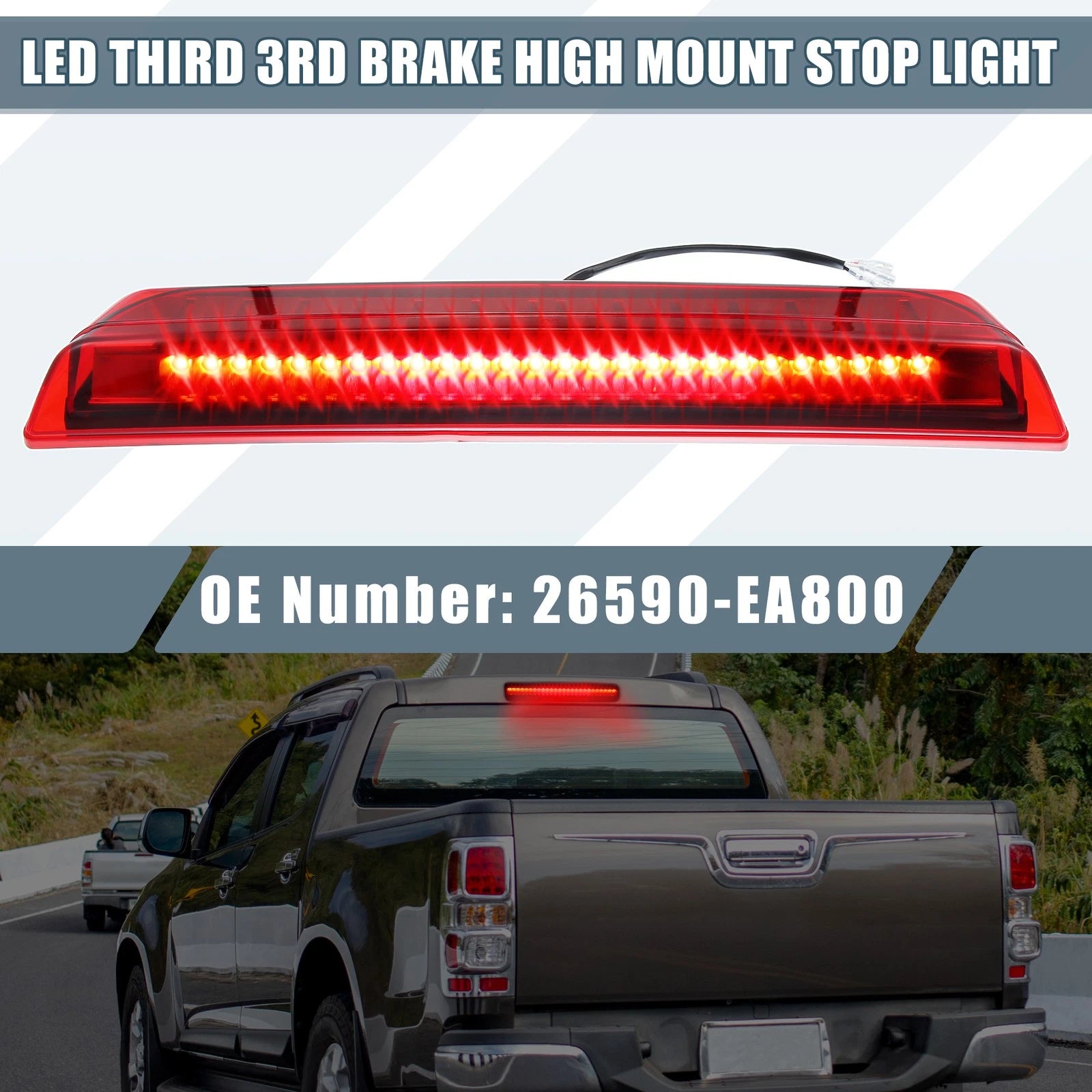 High Mount Stop Light for Nissan (26590-EA800) Chrome Tone Housing Red Lens