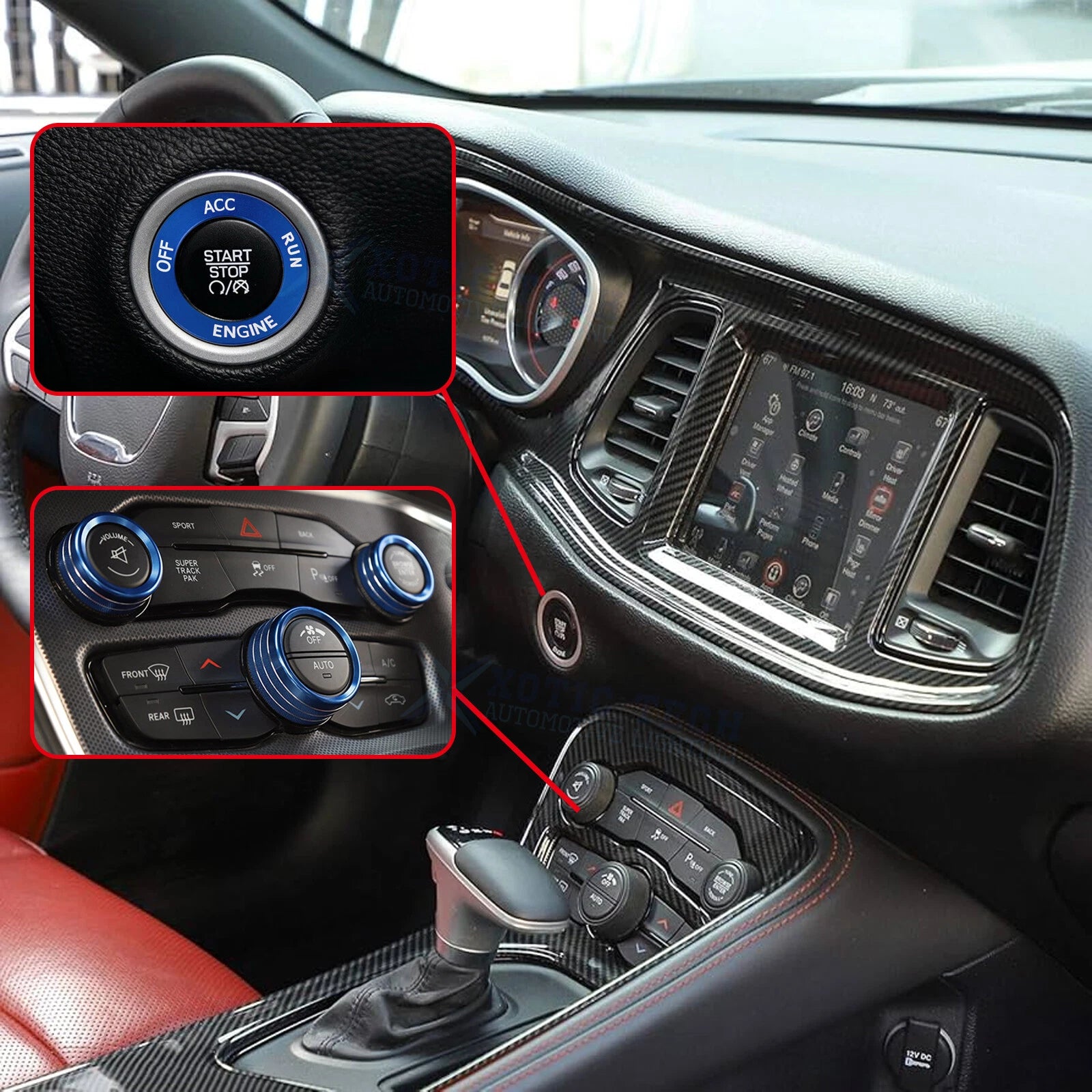 Engine Start Button AC Radio Switch Knob Ring Cover for Dodge Charger Challenger (2011-2021)