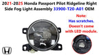 Right Side Fog Light Assembly for Honda Passport Pilot Ridgeline (2021–2025) 33900T20A01