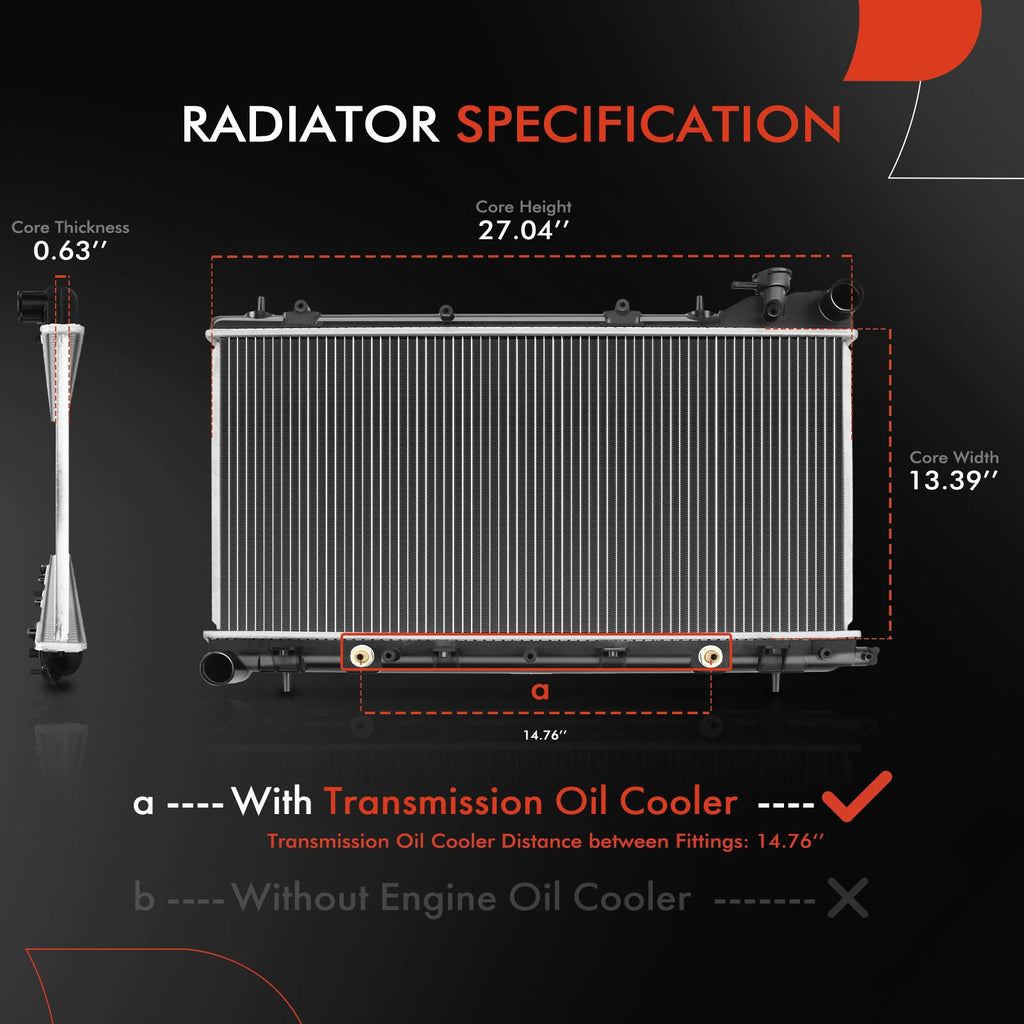 Radiator with Trans Oil Cooler for Subaru Forester, Impreza (1998–2002)