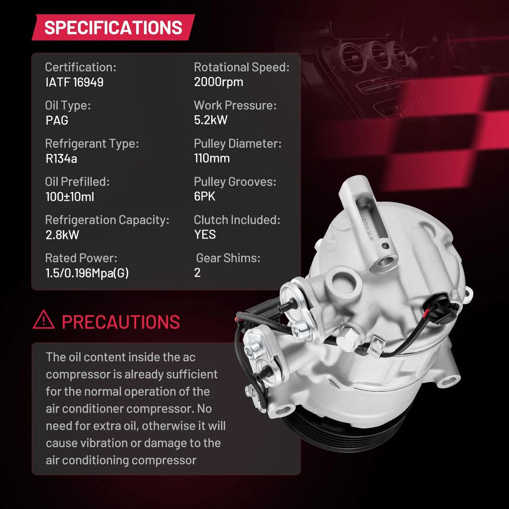 A/C Compressor for Mercedes-Benz C300, Metris (2015–2021)