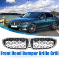 Front Hood Bumper Grille for BMW 330i 330e M340i (2017–2023) Diamond Star Silver Tone