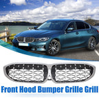 Front Hood Bumper Grille for BMW 330i 330e M340i (2017–2023) Diamond Star Silver Tone