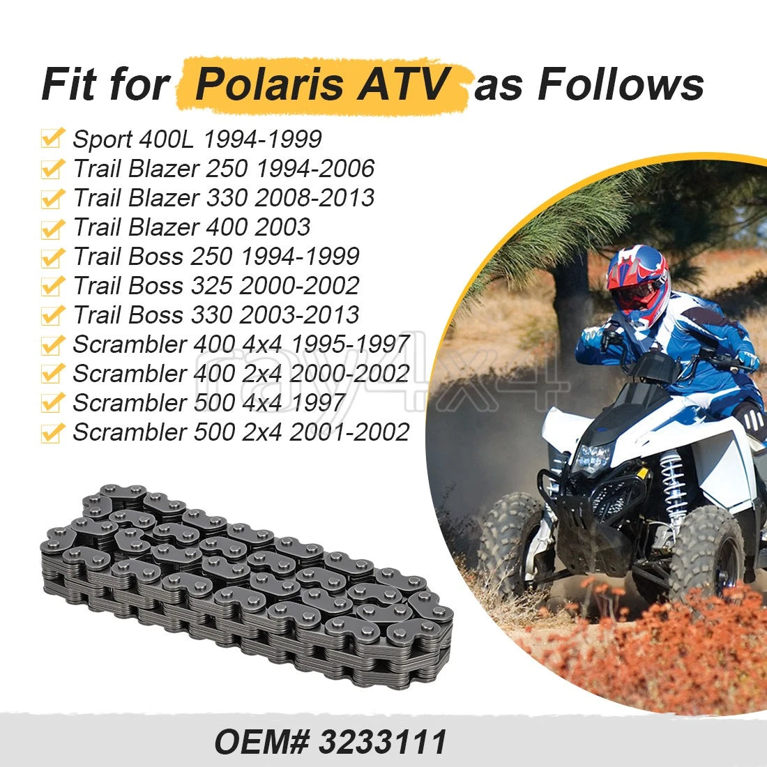 Silent Transmission Chain 3233111 for Polaris Trail Blazer Trail Boss Scrambler