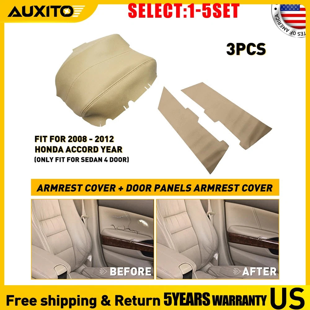 Beige Front Door Panel Covers & Center Console Lid for Honda Accord (2008–2012)