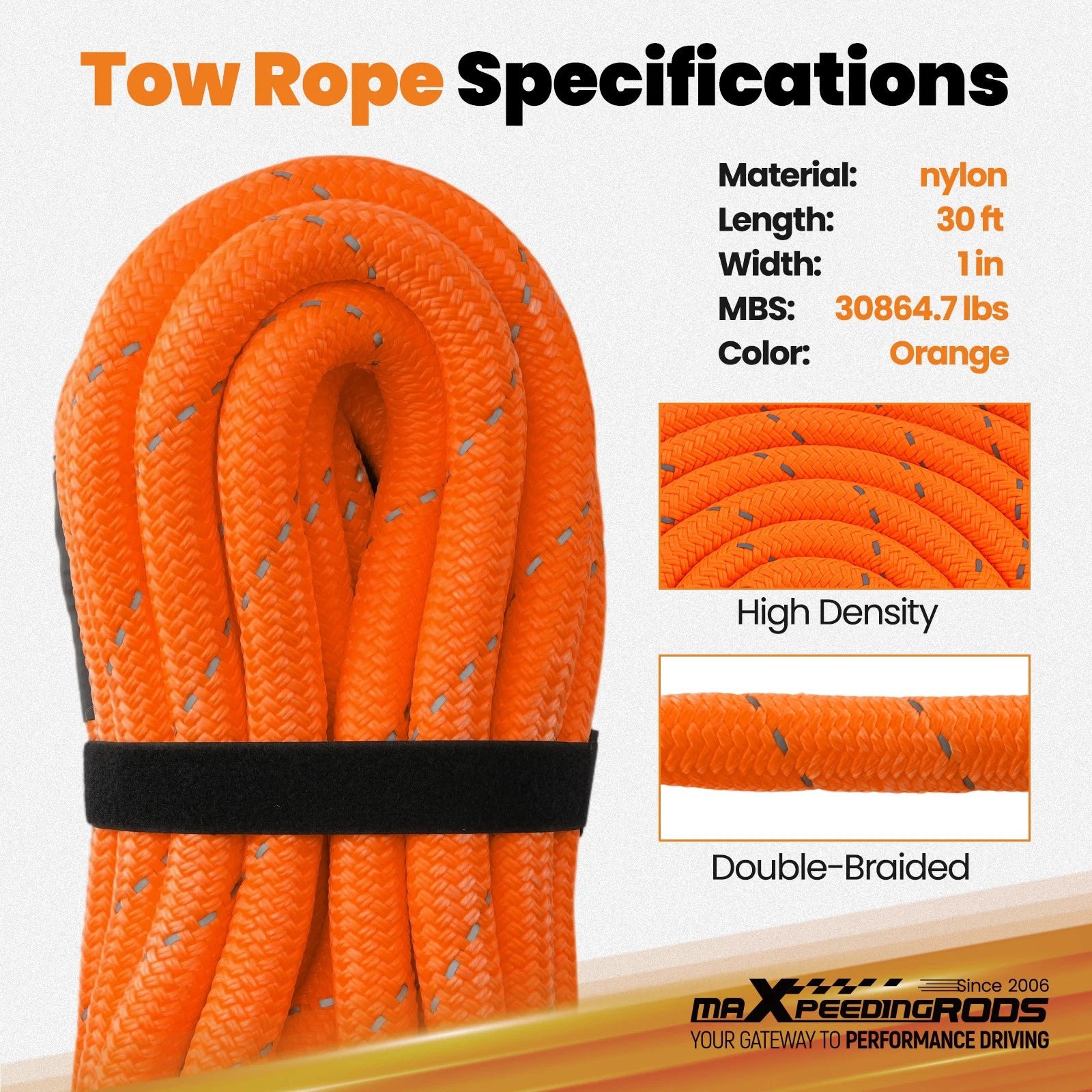 Kinetic Rescue Rope 30ft x 1in for SUV Off-Road (14 Tons, Soft Shackles Kit)