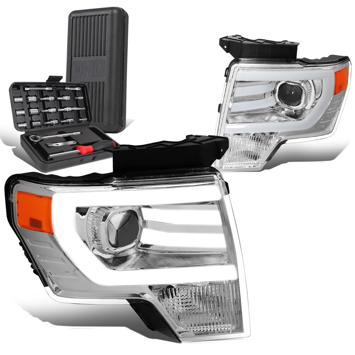 LED DRL Chrome Amber Signal Projector Headlight for Ford F150 (2009–2014)