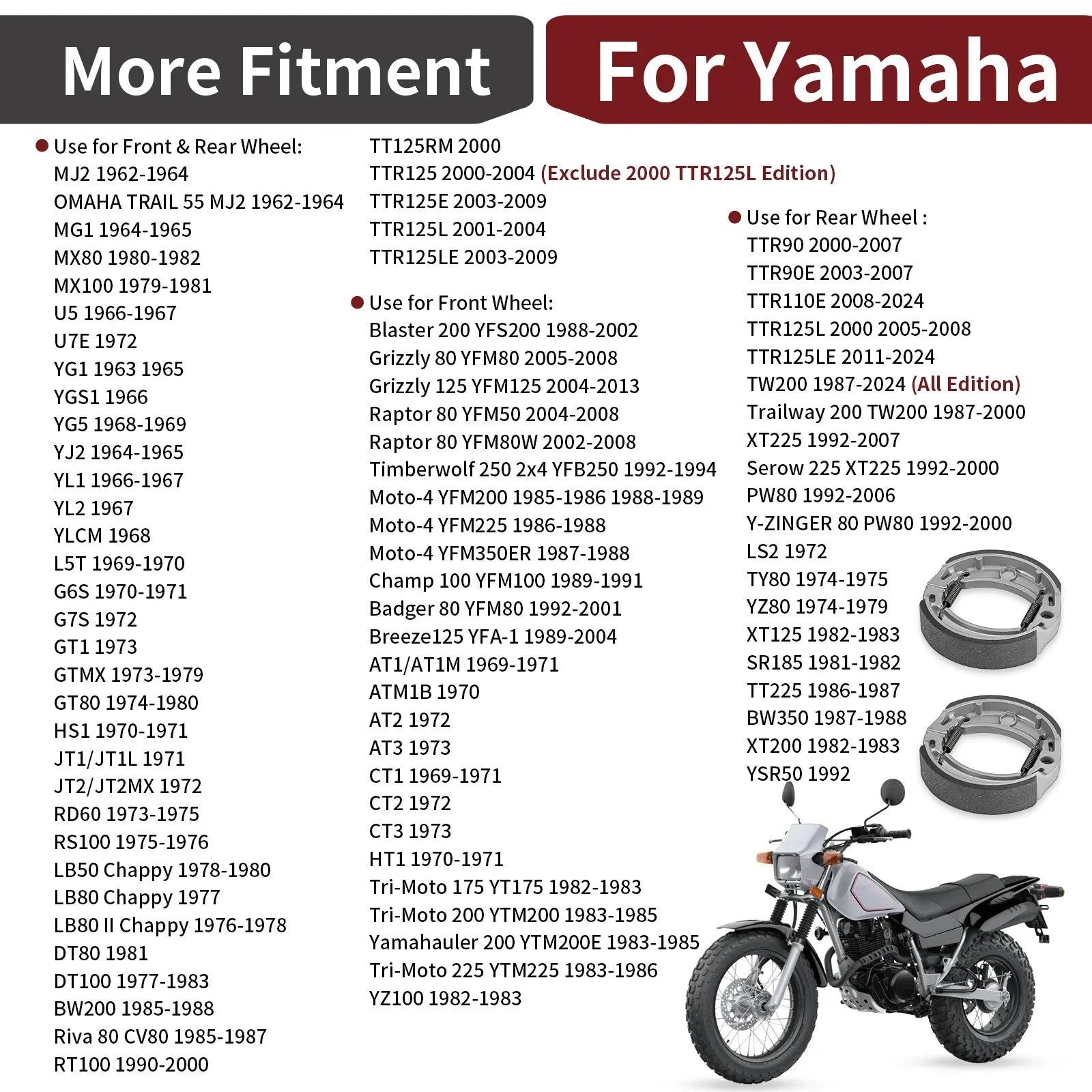 2x Front Brake Shoe & Spring for Yamaha ATV