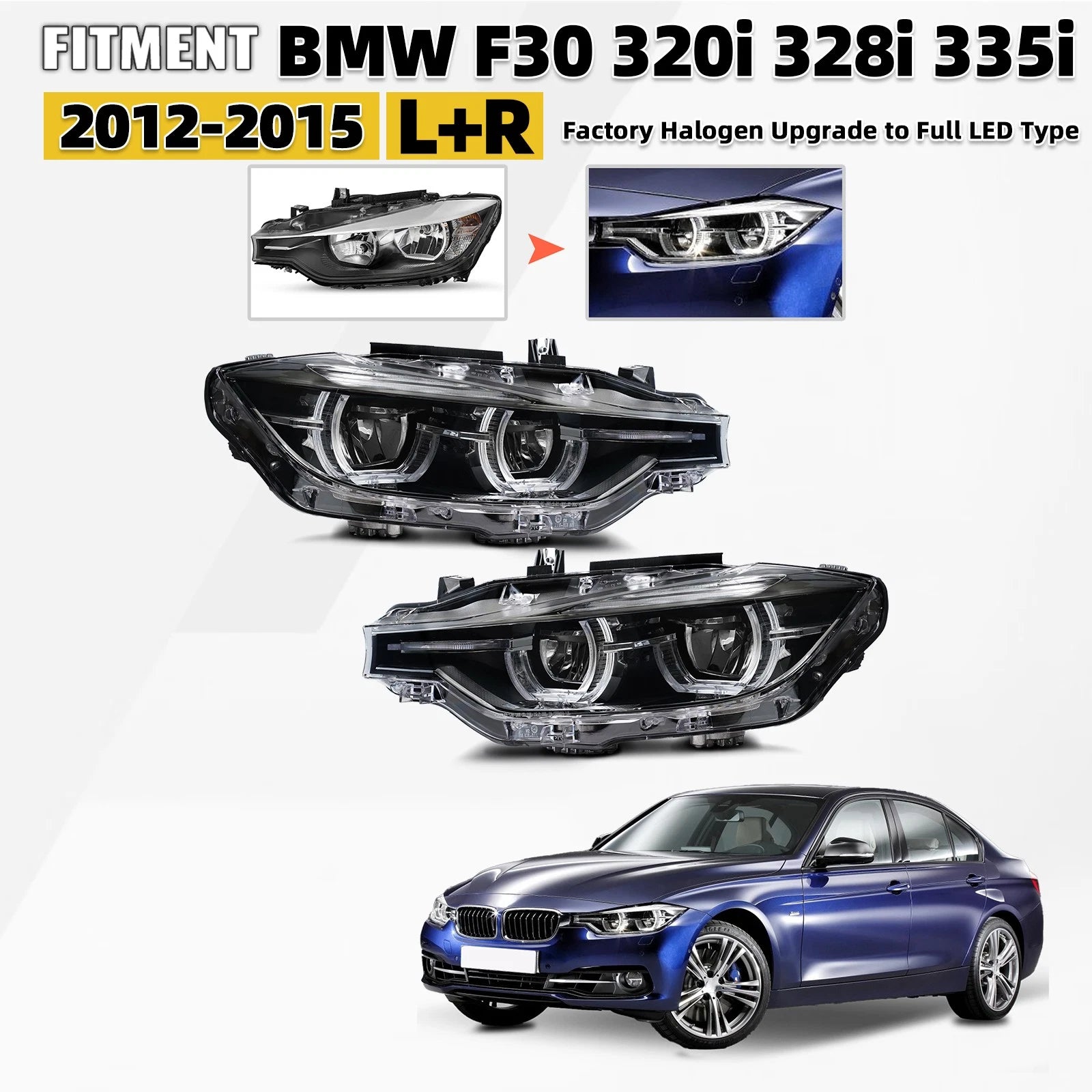 Halogen Upgrade to Full LED Headlights Pair for BMW 3 Series F30 (2012–2015)