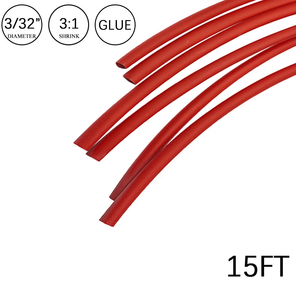 Heat Shrink Tubing 3/32" 15FT Red Dual Wall Waterproof Wires Wrap