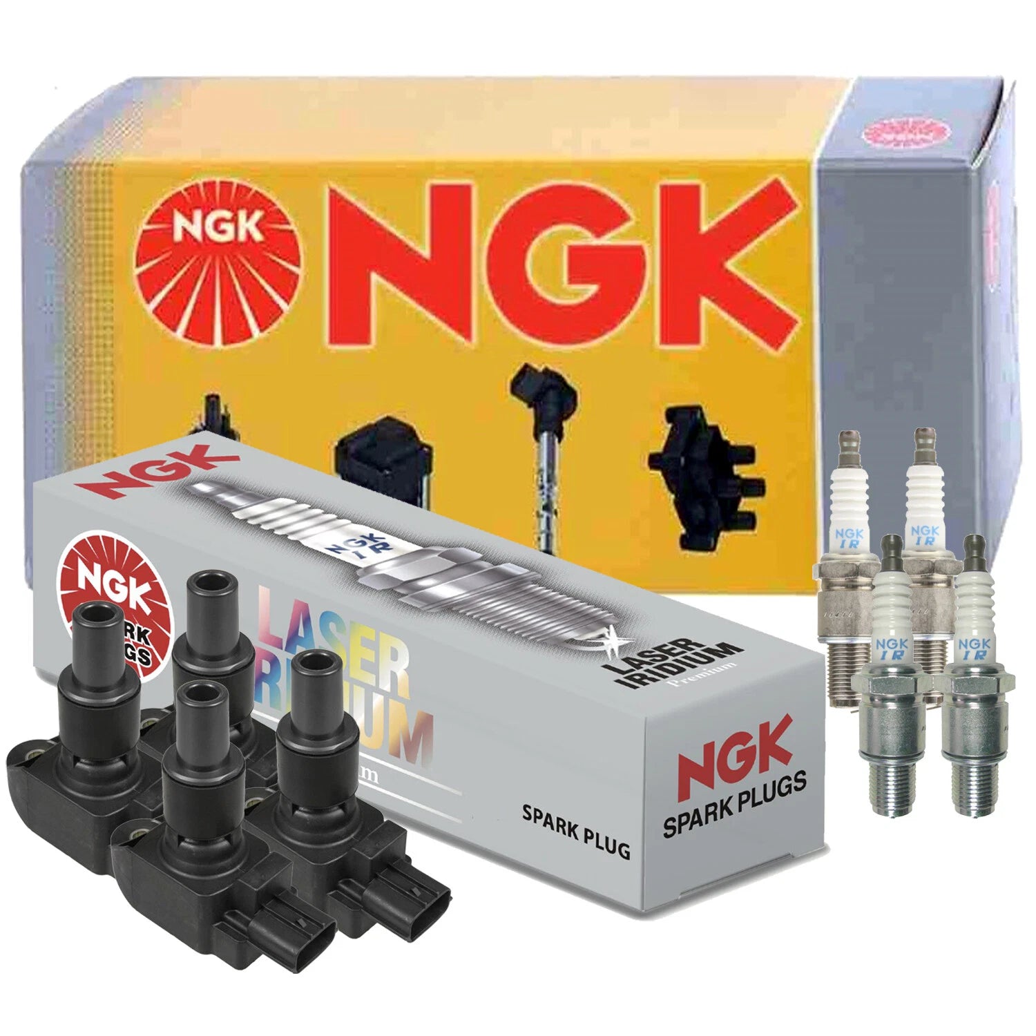 NGK COP Ignition Coils & 4 Laser Iridium Spark Plugs for Mazda RX-8 (2003–2012)