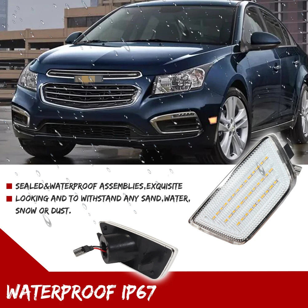 2Pcs Clear Amber LED Front Side Marker Lights for Chevy Cruze (2011–2015)