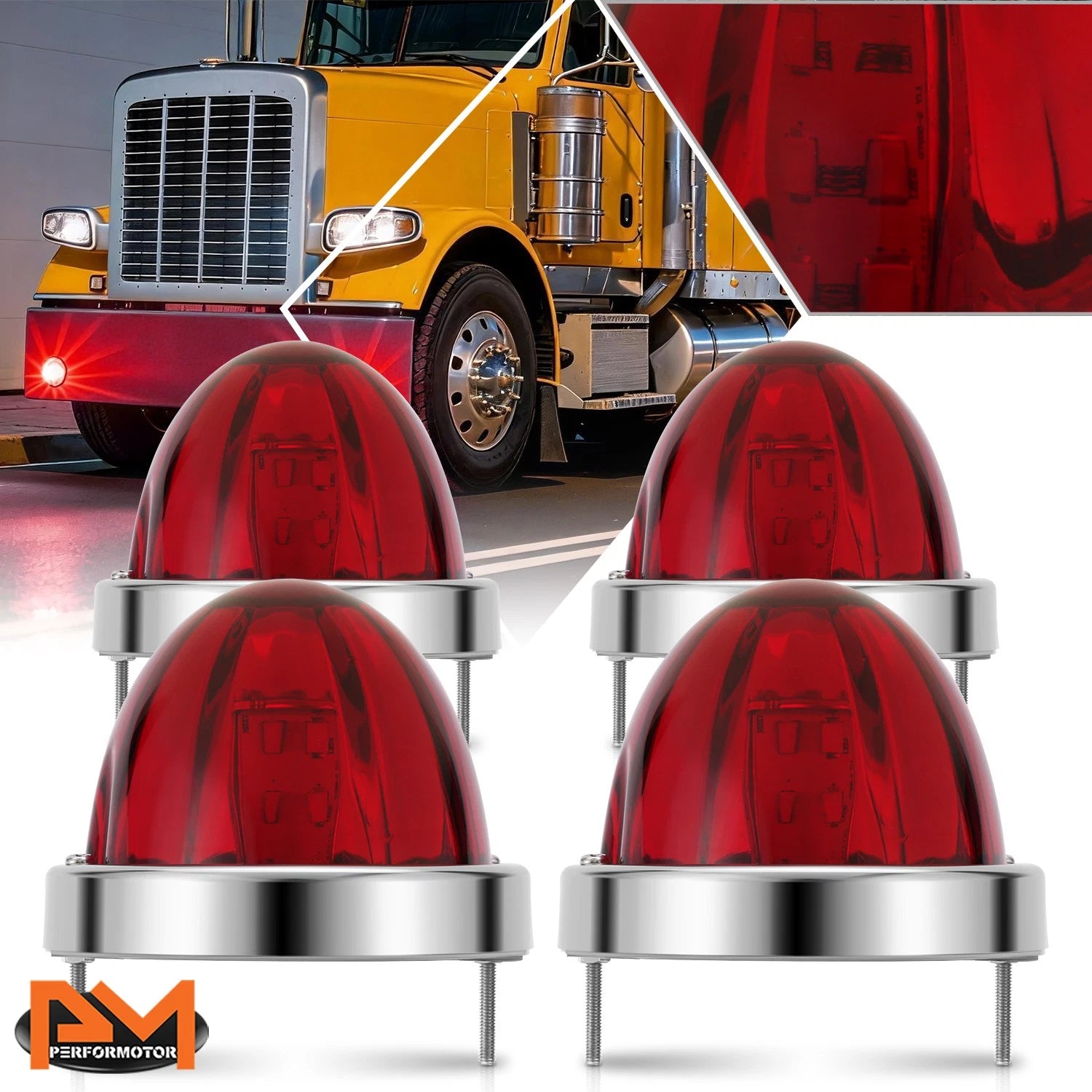 Set of 4 Red/Chrome LED Side Marker Turn Signal Lamps for Truck Trailer