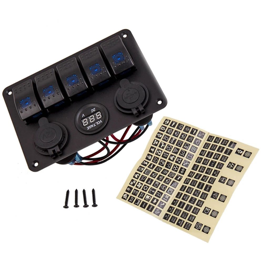 5 Gang On-Off LED Toggle Switch Panel for Car Boat Marine
