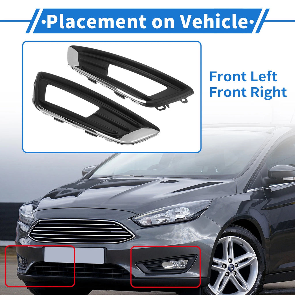 Fog Light Grill No.F1EZ15266D for Ford Focus Sedan (2015–2018) Black Chrome Pair