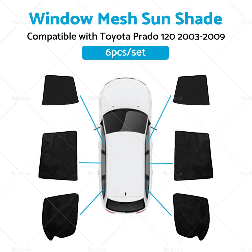 6x Foldable Window Mesh Sun Shade for Toyota Prado 120 (2003–2009)