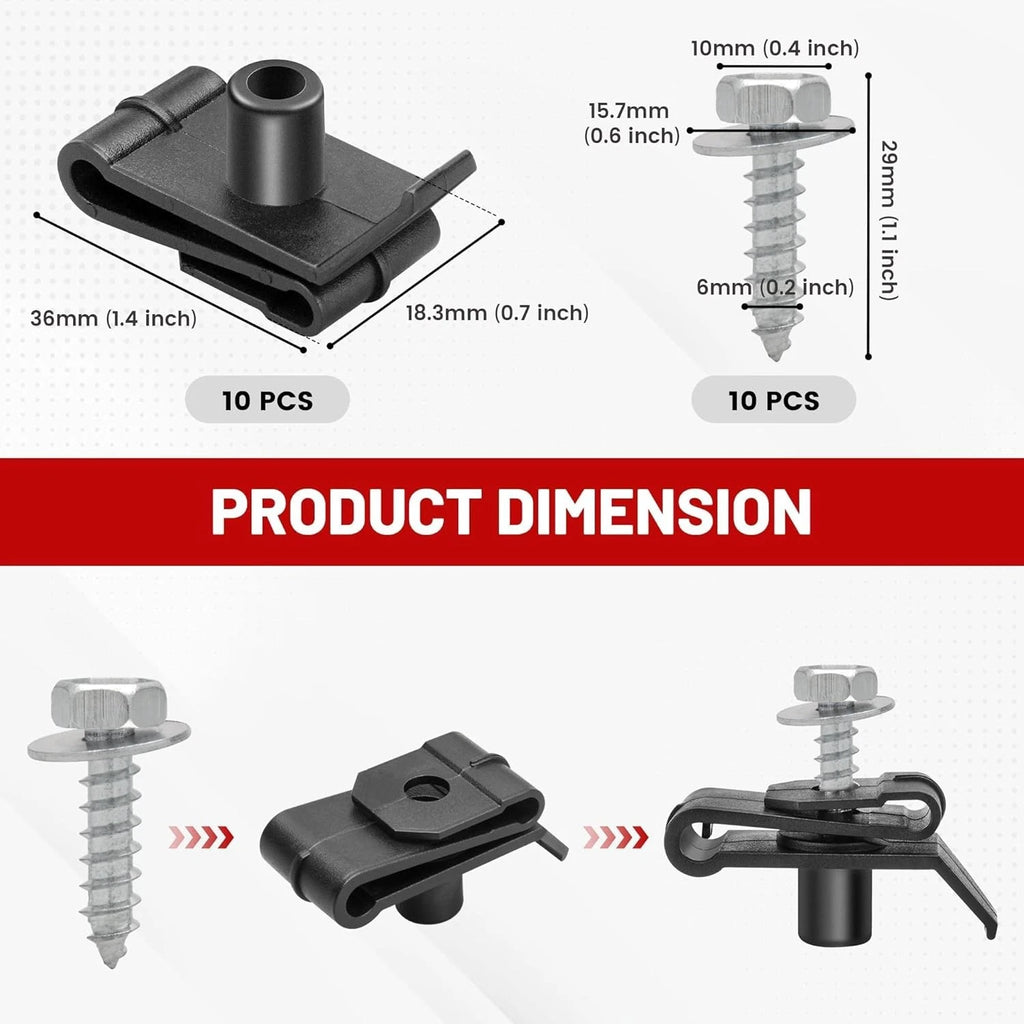 M6-2.5 Body Bolts & U Nuts Set for Toyota RAV4 Prius (20pcs)