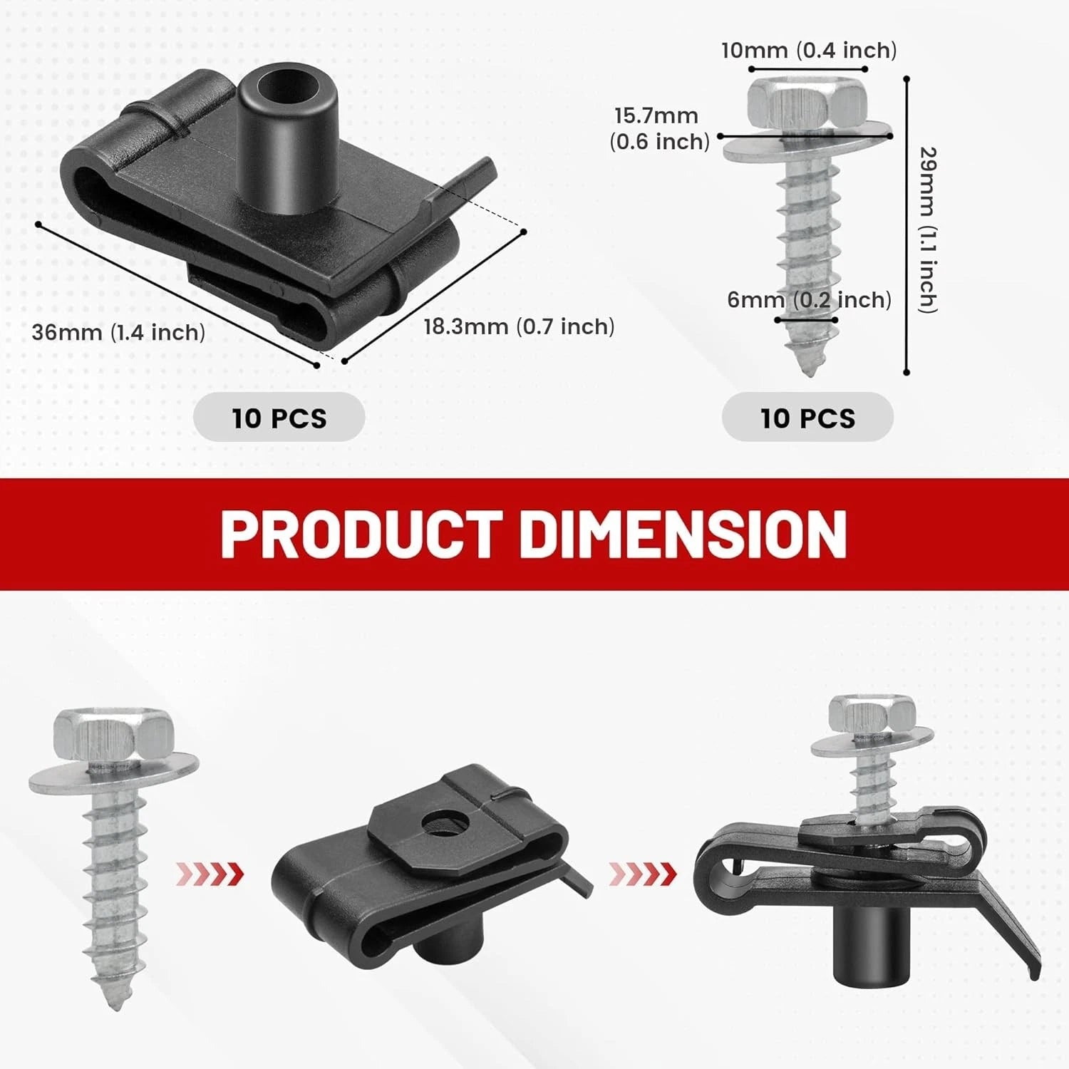 M6-2.5 Body Bolts & U Nuts Set for Toyota RAV4 Prius (20pcs)